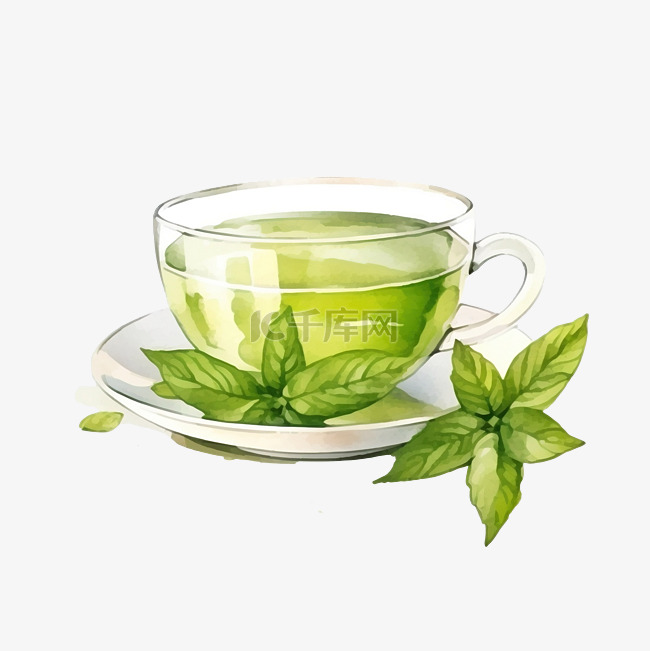 水彩绿茶剪贴画