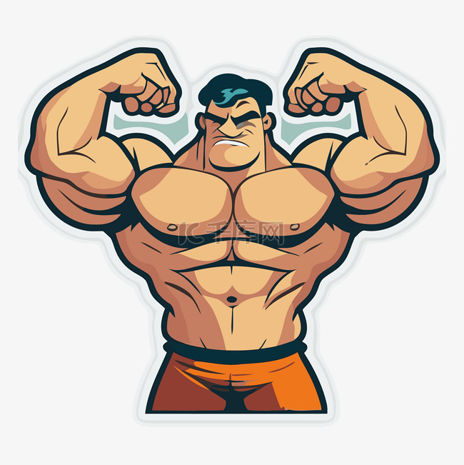 卡通肌肉男展示肌肉剪贴画 向量