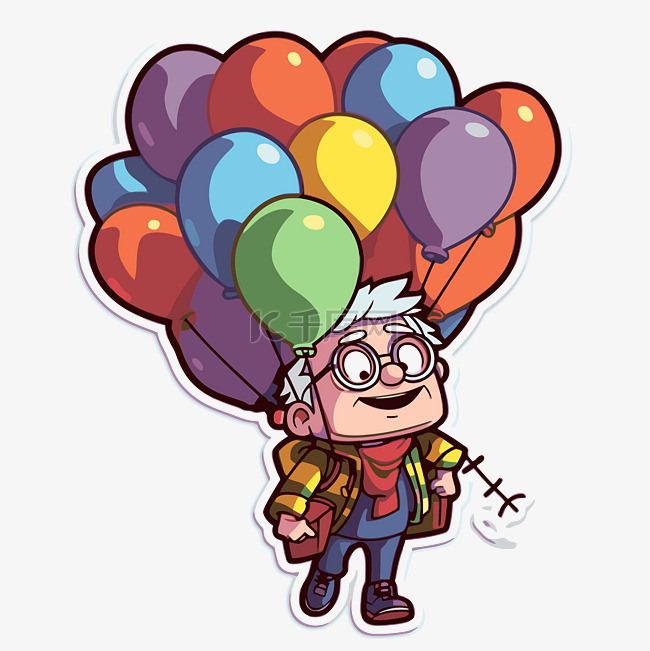 卡通人物携带气球剪贴画 向量