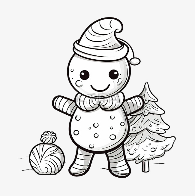 圣诞快乐可爱的姜饼干绘图素描着