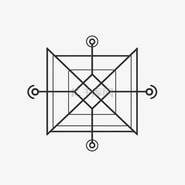 周围有三条线和四个点的方形符号