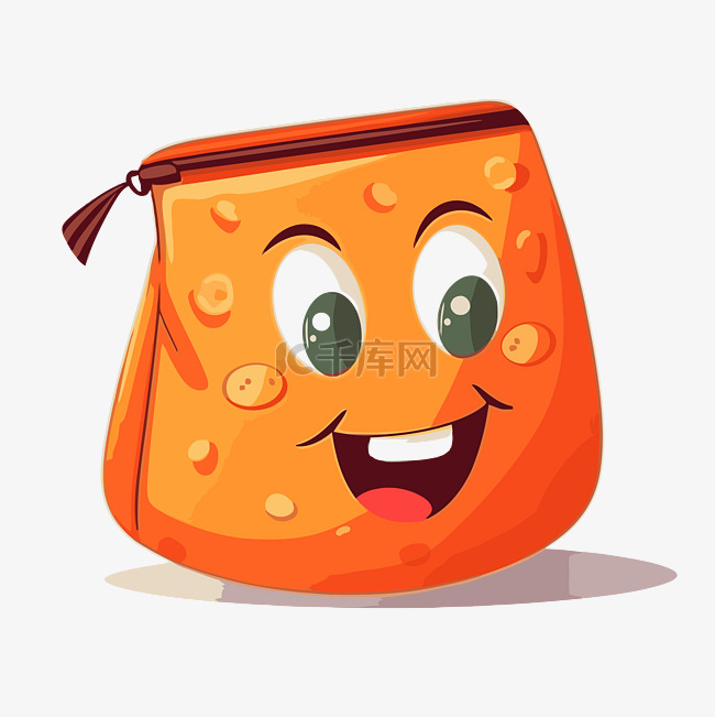 袋剪贴画可爱的橙色钱包卡通人物