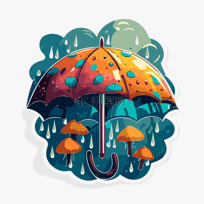 雨天的伞蘑菇设计贴纸贴纸艺术 