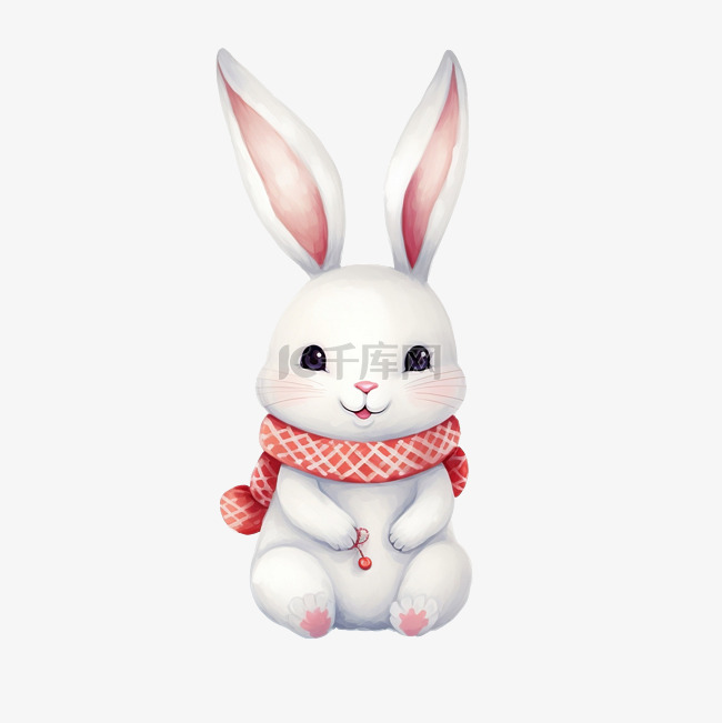 可爱的白色兔子在圣诞冬季主题无