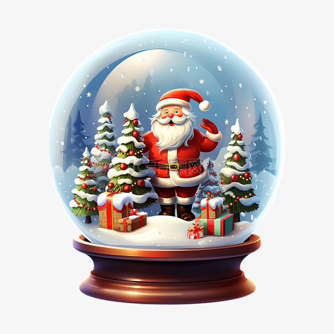 圣诞快乐圣诞老人和圣诞树，雪球