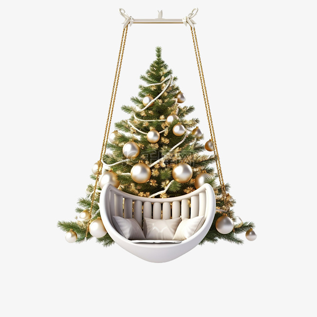 挂椅与礼品盒圣诞树隔离网站海报
