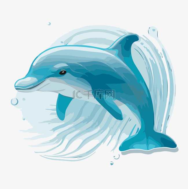 白色背景喷水剪贴画上的蓝色海豚