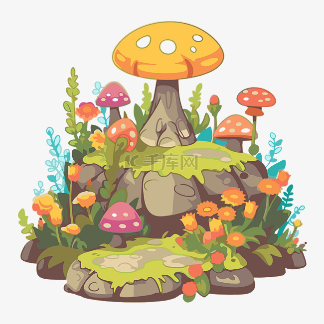 卡通插图中的花园剪贴画野生蘑菇