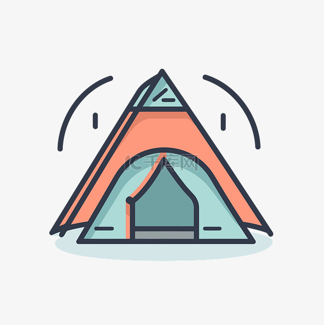 带有线条样式绘制图标的露营帐篷