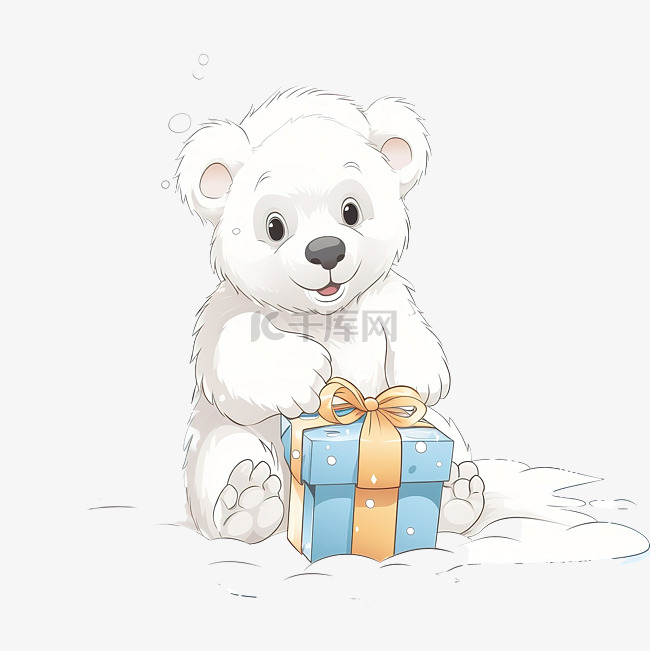 友好微笑的小北极白熊坐在浮冰上