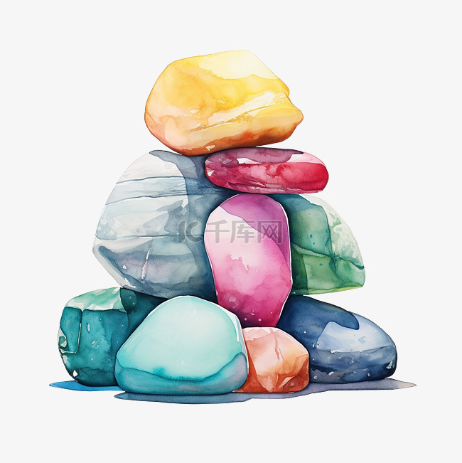 水彩温泉岩石