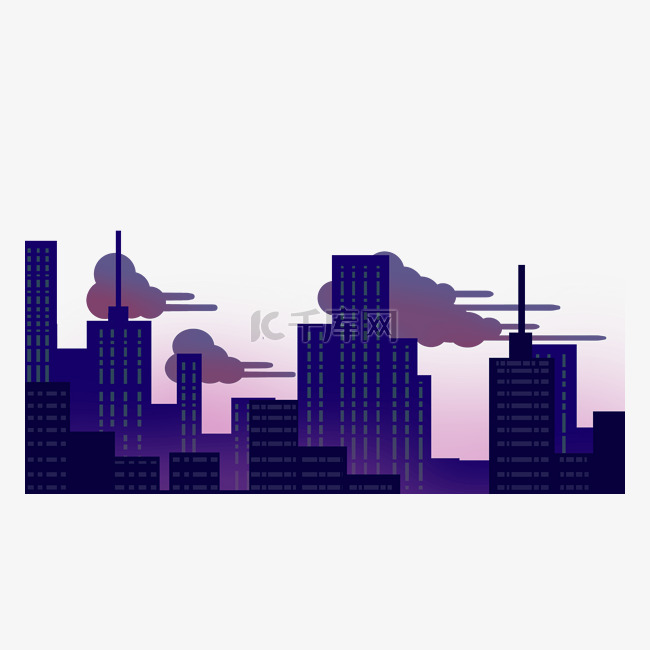 城市夜晚卡通紫色