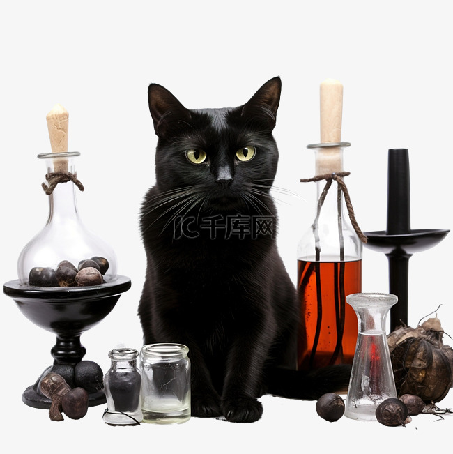 黑猫为万圣节准备巫术药剂