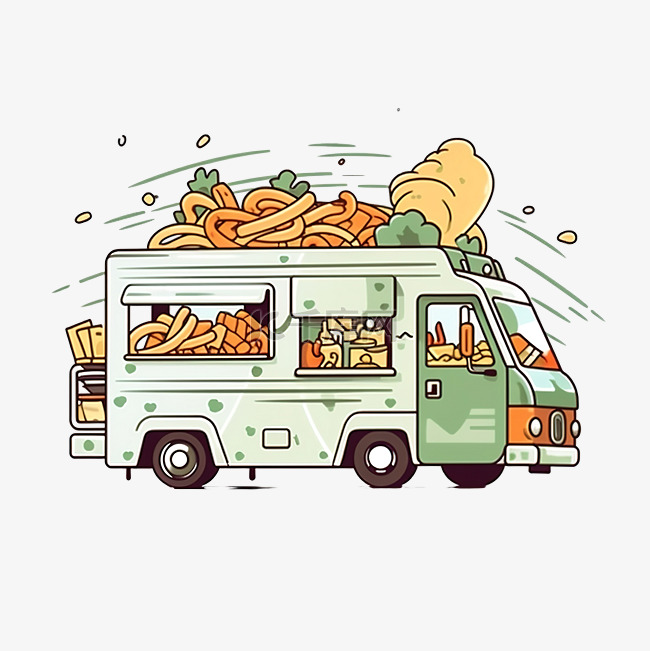 最小风格的食品卡车和面条插图