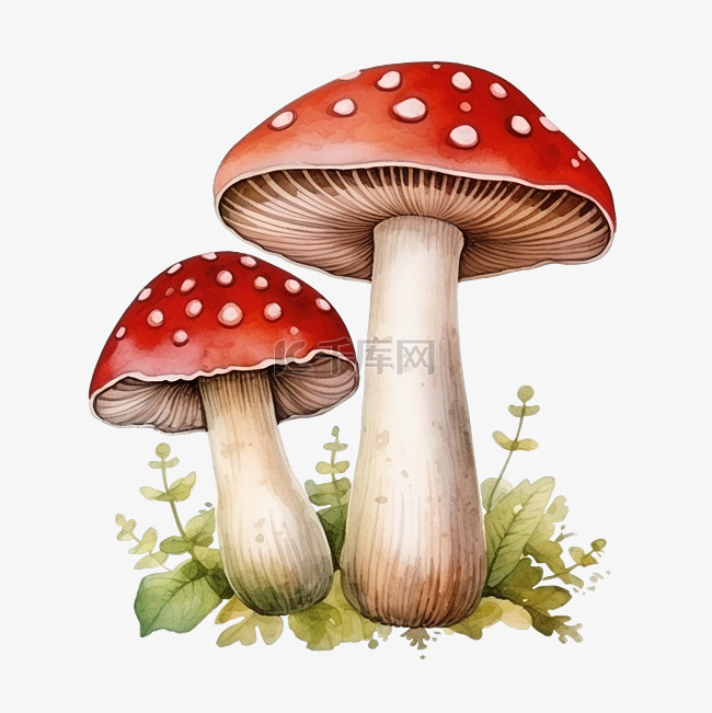 水彩蘑菇剪贴画元素