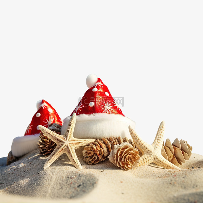 沙滩上的圣诞帽