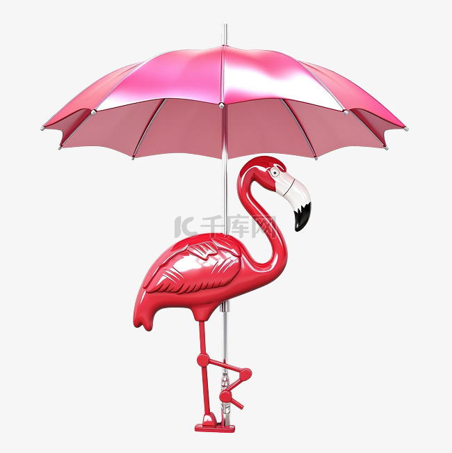 3d 红色充气火烈鸟与太阳镜伞