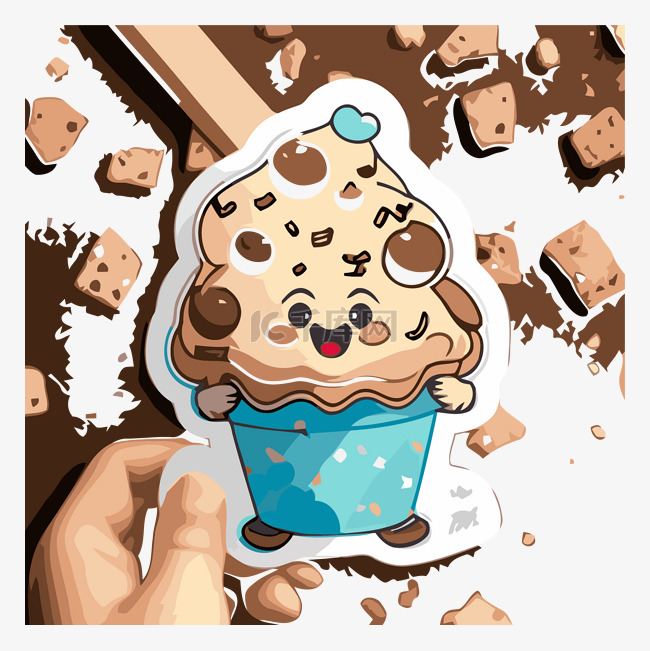 卡通冰淇淋杯贴纸站在全麦饼干和