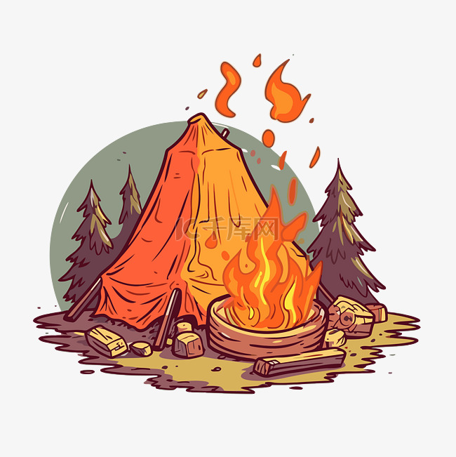 营火剪贴画卡通图像的一棵露营树