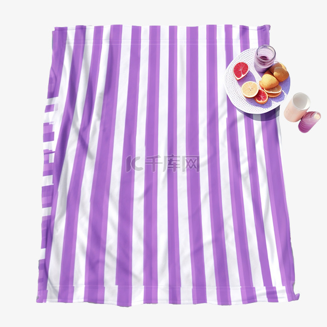 条纹紫色沙滩巾野餐毯水彩风格