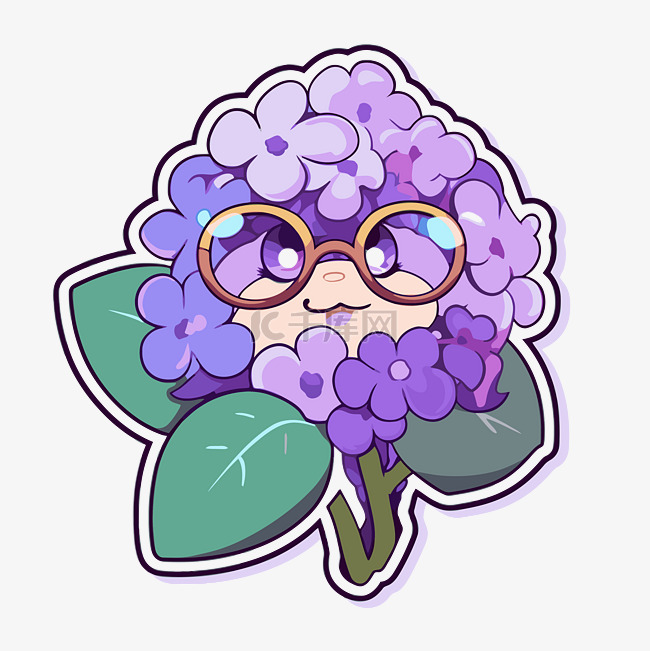 紫色花朵贴纸，上面有眼镜 向量