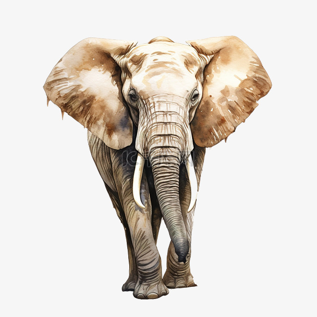非洲大象野生动物水彩插图