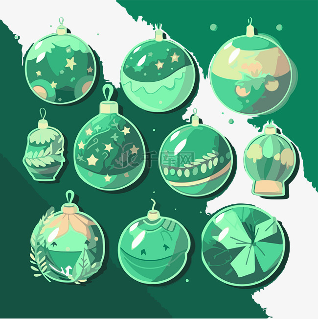 圣诞饰品与绿色背景剪贴画上的装