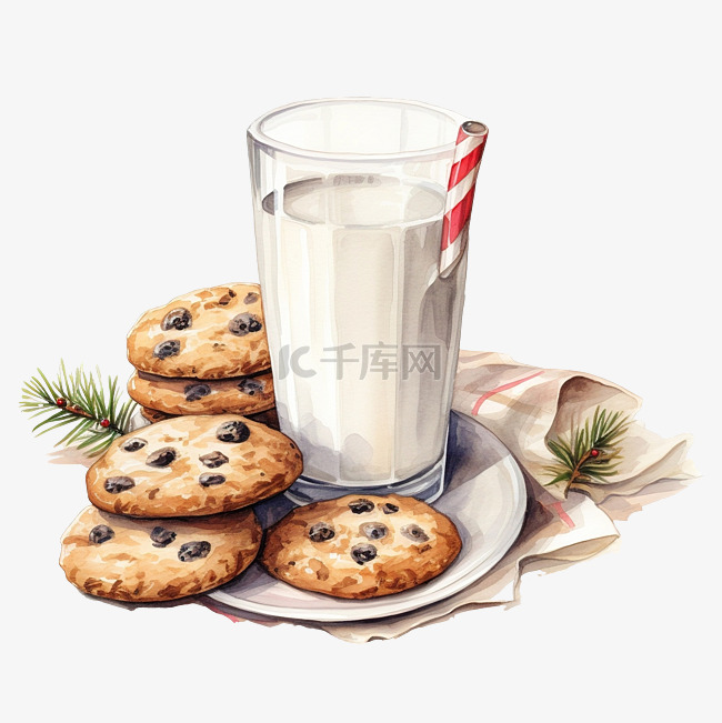 圣诞老人圣诞节插画的牛奶和饼干