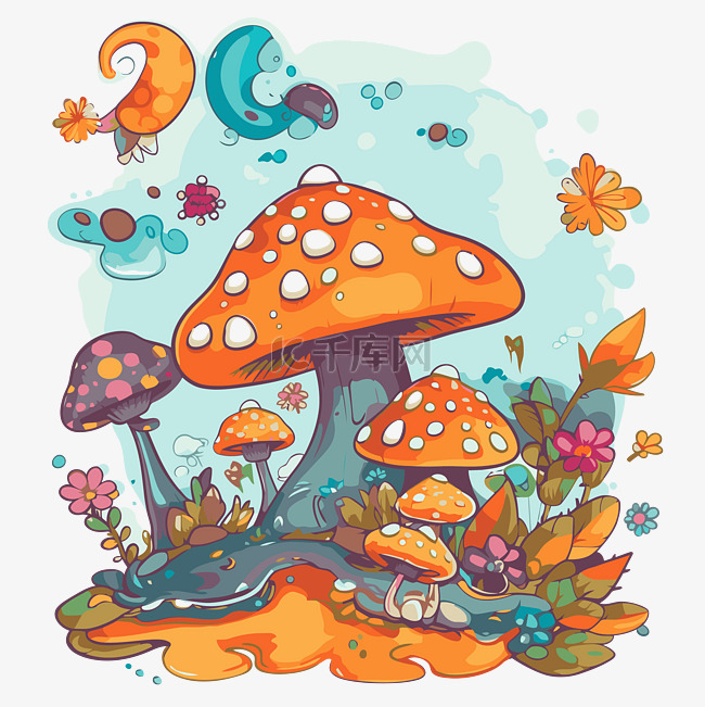 愿望剪贴画彩色卡通画蘑菇和蘑菇