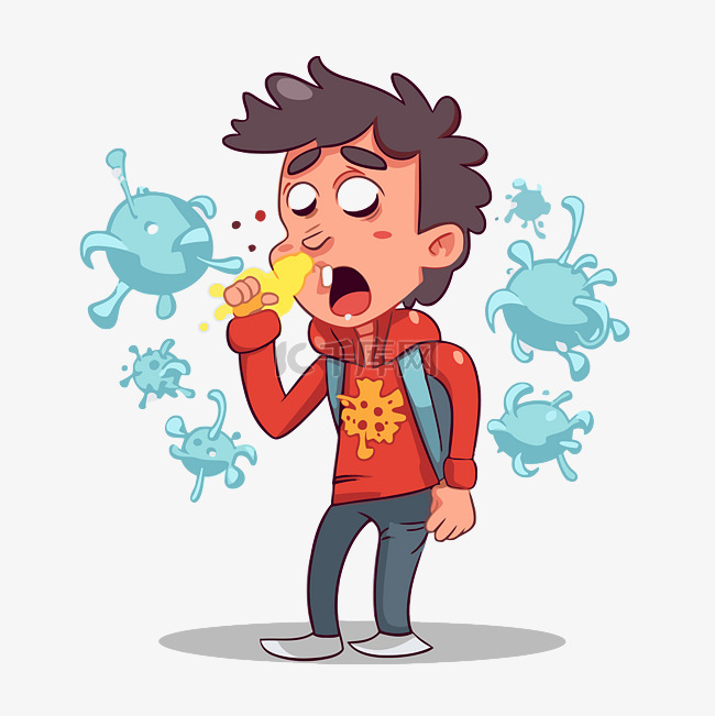 咳嗽剪贴画人物患有病毒插画卡通