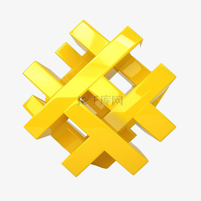 黄色 3d 渲染哈希标签符号