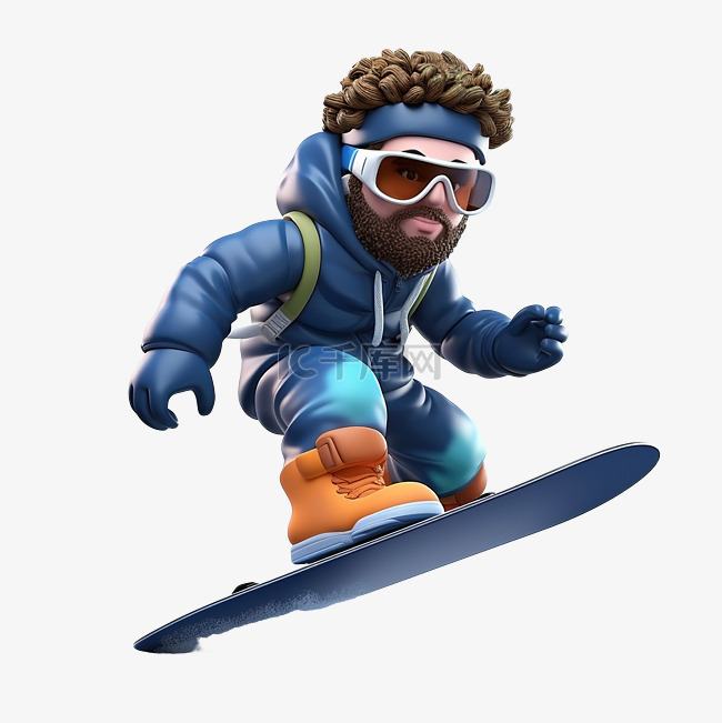 男人在雪山滑雪 3D 人物插画