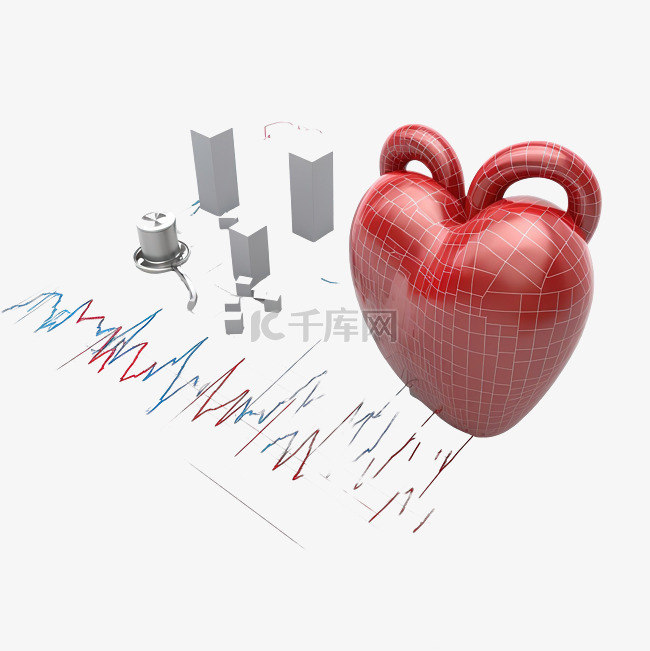 显示心脏健康数据的 3D 插图