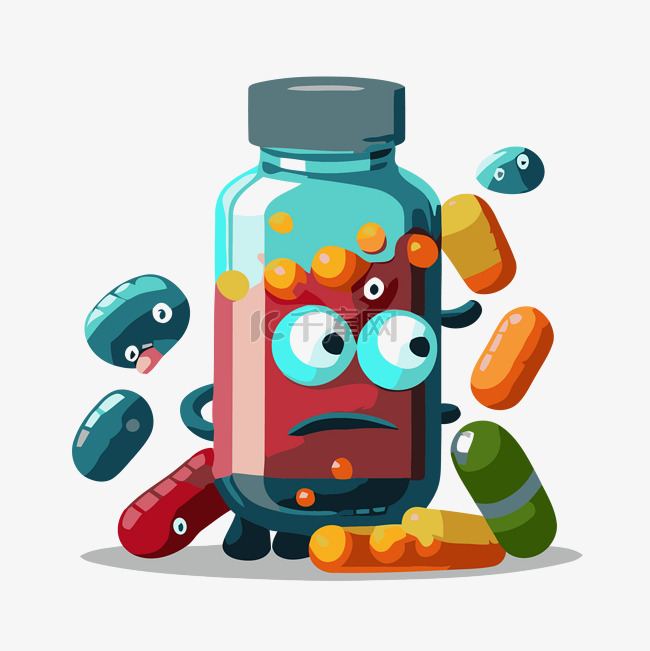 抗生素剪贴画瓶与药丸和眼睛卡通