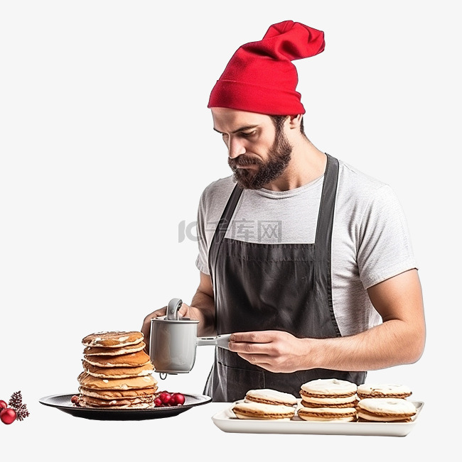 那家伙正在戴着圣诞帽做煎饼