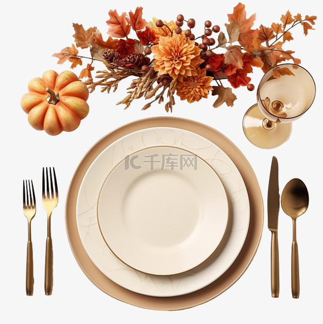 感恩节庆祝活动的秋季餐桌设置方
