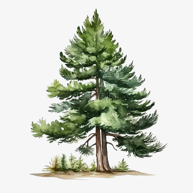 装饰元素的松树水彩插图