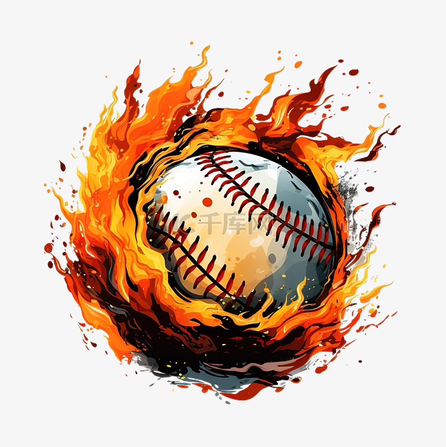 燃烧的棒球黑色和白色png插图