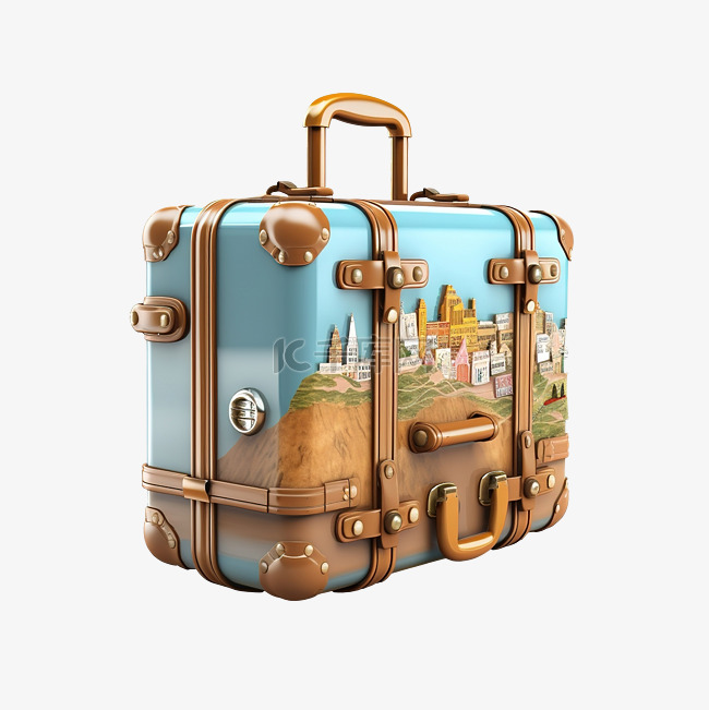 手提箱旅行 3d 插图