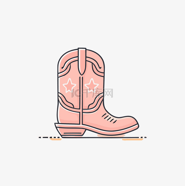 线条插图风格的粉色牛仔靴 向量