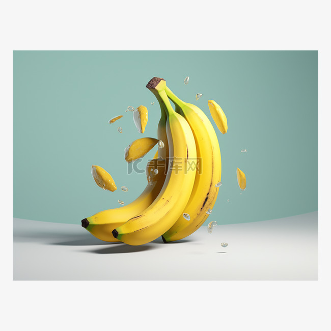 此图显示了一根香蕉悬挂在破碎的