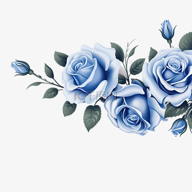 水平无缝背景与蓝玫瑰