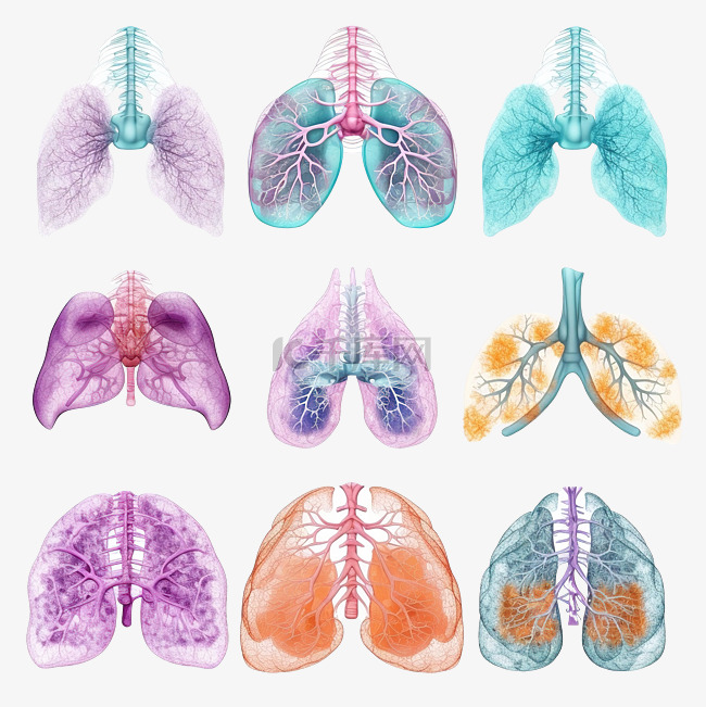 一组感染性肺炎的肺部图形表示