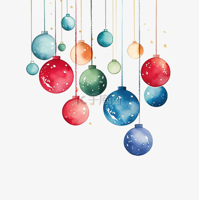 快乐圣诞贺卡，上面挂着彩色球插