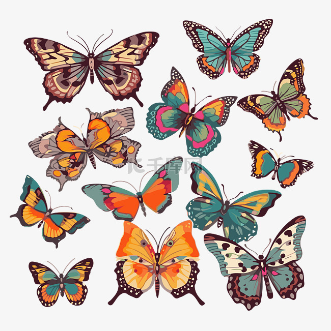 五颜六色的蝴蝶 向量