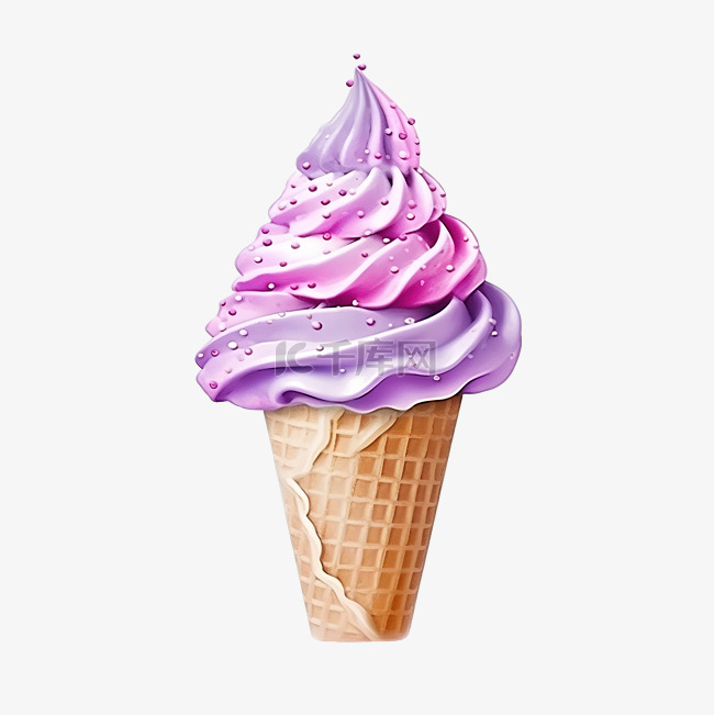甜筒冰淇淋甜点粉色紫色元素装饰