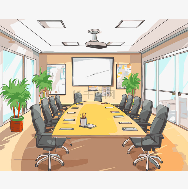会议室剪贴画卡通办公室会议室隔离 向量素材图片免费下载-千库网