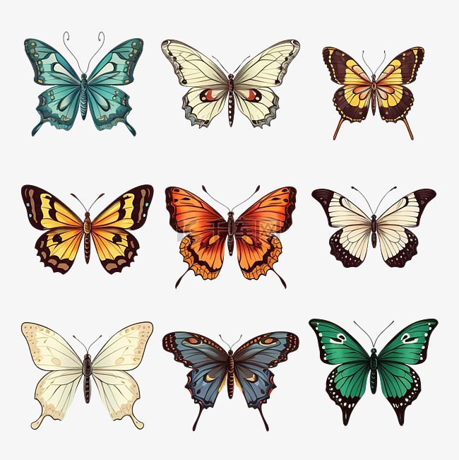 蝴蝶昆虫和 bug 插图