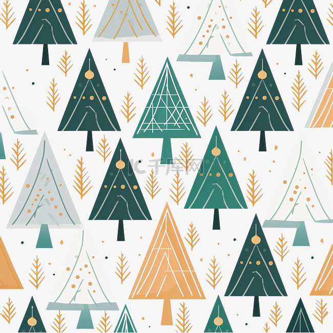 几何圣诞树无缝矢量图案设计