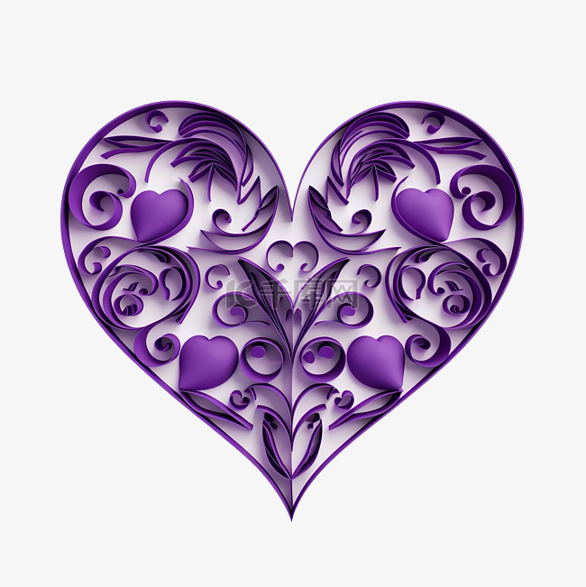 紫心形多层剪纸风格